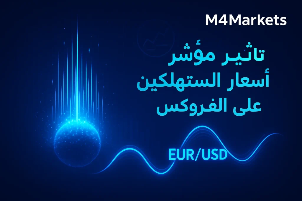 تأثير مؤشر أسعار المستهلك (CPI) على تداول الفوركس، مع رسوم بيانية رقمية مستقبلية وألوان نيون قوية.