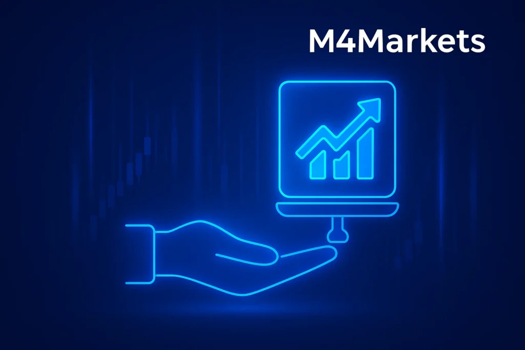 작은 심볼이 큰 금융 자산을 들어 올리는 레버리지 의미를 나타내는 네온 이미지.