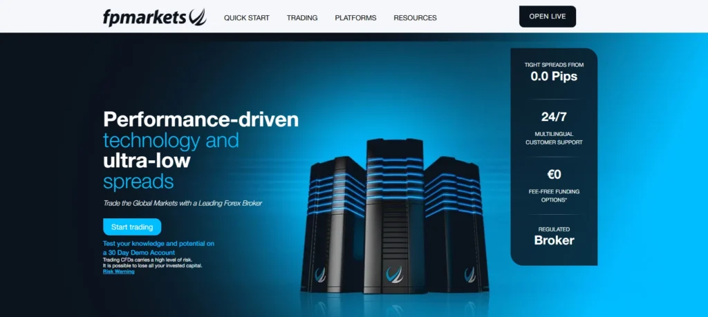 FP Markets의 다양한 거래 플랫폼 옵션과 빠른 거래 실행을 시각화한 이미지.