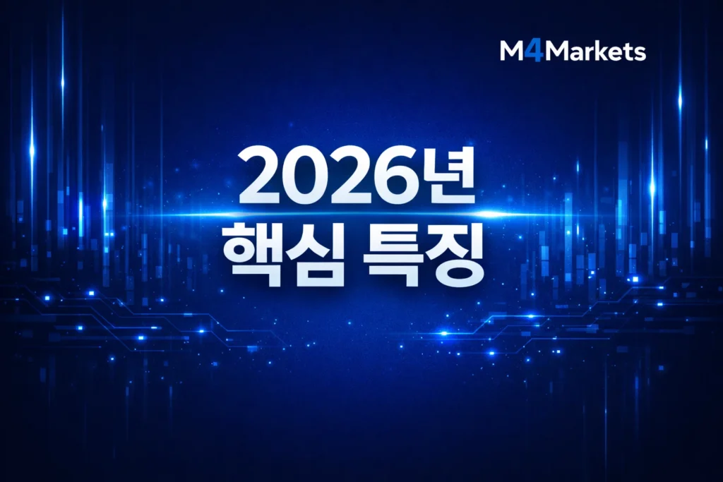2026년 IC Markets의 핵심 특징과 기술 인프라를 강조한 하이테크 디지털 이미지.