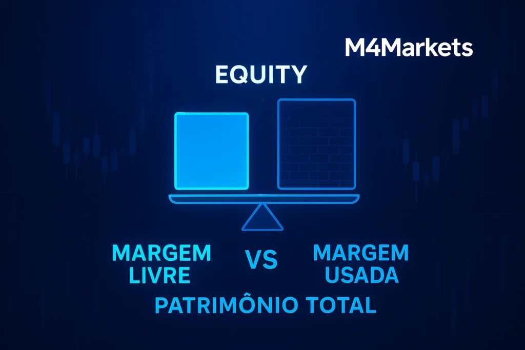 Imagem que ilustra a divisão do patrimônio líquido em Margem Livre e Margem Usada, destacando o capital disponível para o trader.