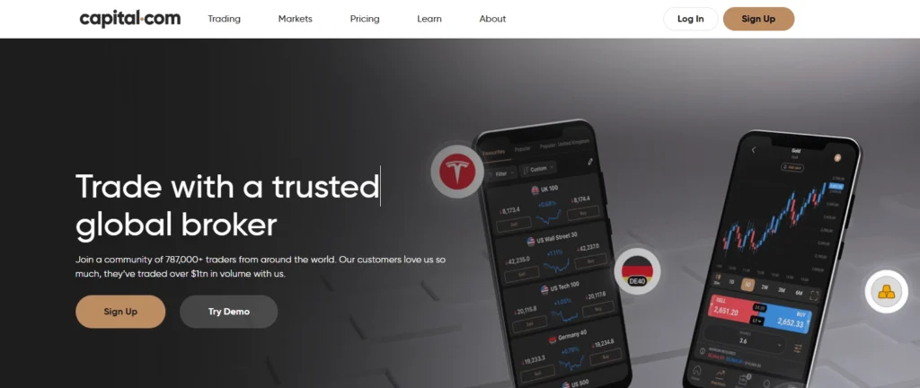 Logotipo da Capital.com, com elementos gráficos modernos, simbolizando uma plataforma de negociação Forex e CFDs com foco em tecnologia e análise.