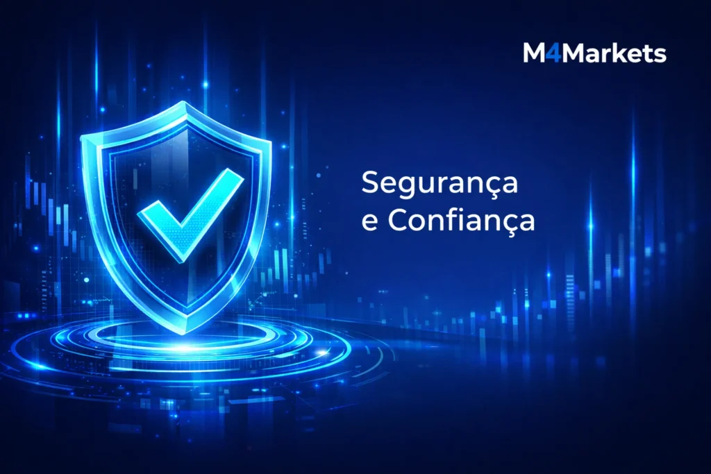 Índice de confiança e status regulatório da corretora com símbolos de segurança digital e proteção.