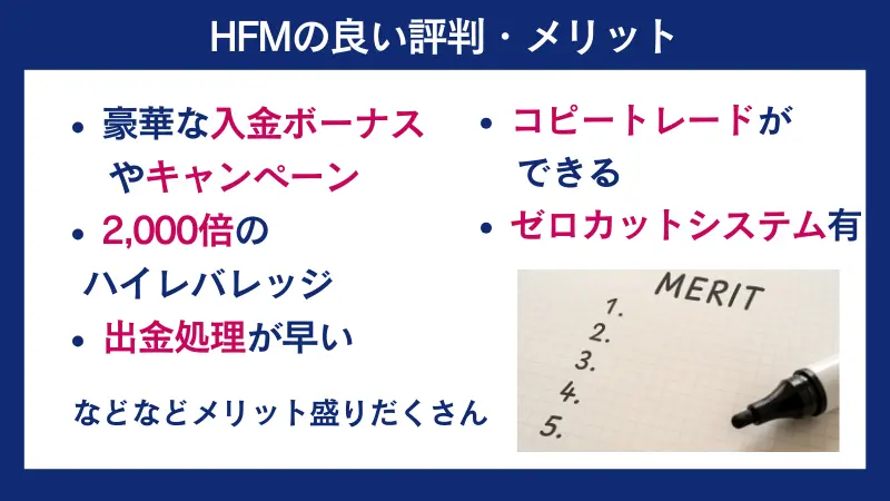 HFMは良い評判・メリットが多く、口コミもいい