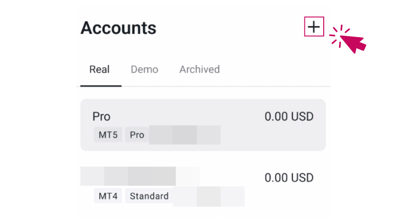 「Accounts」と表示されたら、右側にある「+」マークをタップ