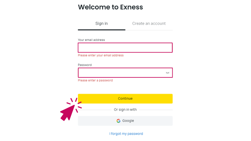 Exnessの会員ページであるパーソナルエリアへのログイン画面