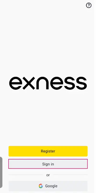 「Exnessトレーダー」を開いたら、「Sign in」をタップ