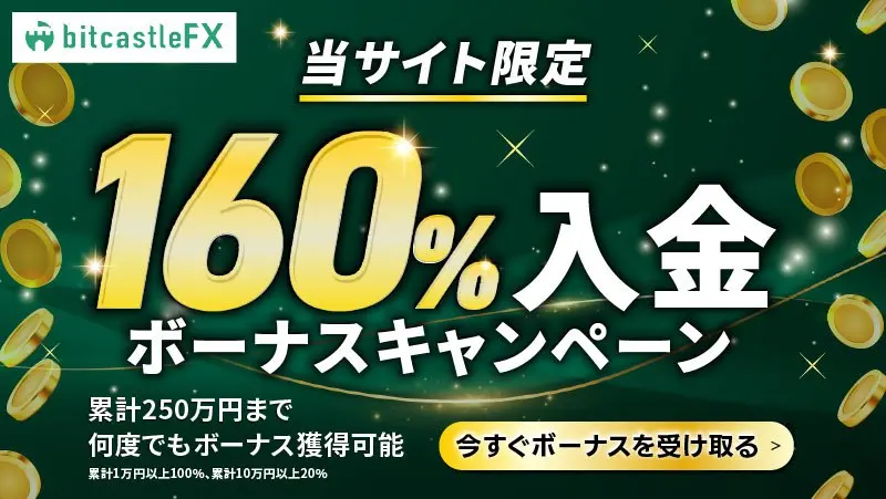bitcastleFXの当サイト限定160％入金ボーナス